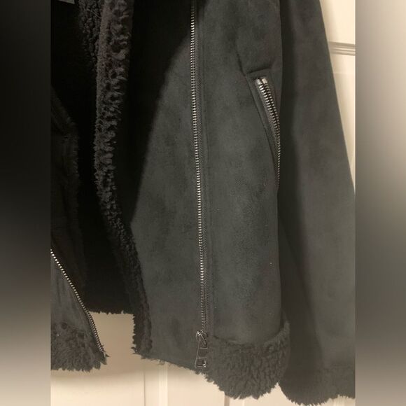 Banana Republic NWOT Black Faux Suede Moto Jacket Sherpa Lined XL - Picture 2 of 10